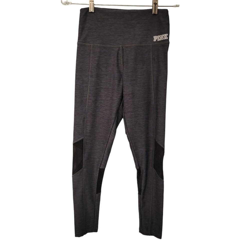 Victorias Secret PINK Ultimate Leggings Logo Dark Gray Mesh‎ Cutouts Small EUC